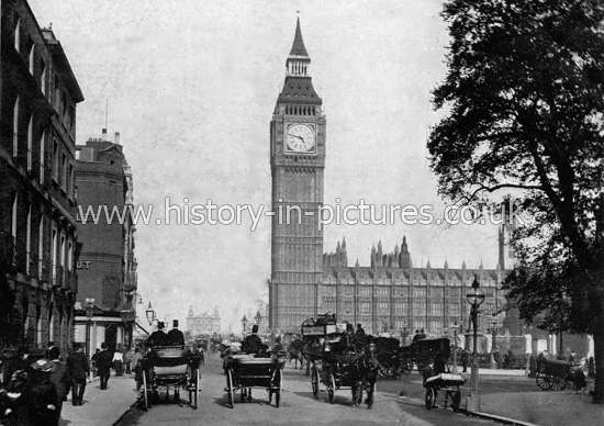The Clock Tower & Houses of Parliament, Bridge Street, Westminster. London. c.1890's.